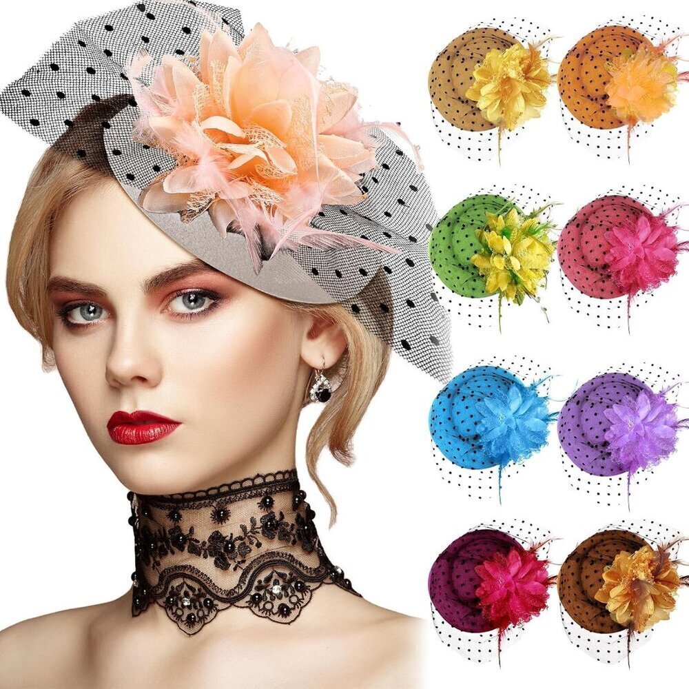 Women Fascinators Hats 9 Colors Feather Flower Pillbox Tea Party Accessories